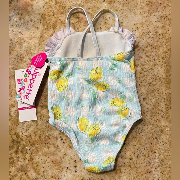 NWT Wippette Lemon Ruffle One Piece Swimsuit with Cross Back UPF 12 months - Picture 2 of 2